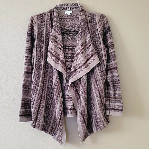 J. Jill Brown Boho Southwestern Knit Drape Cardigan - Size Petite Medium - Picture 1 of 8